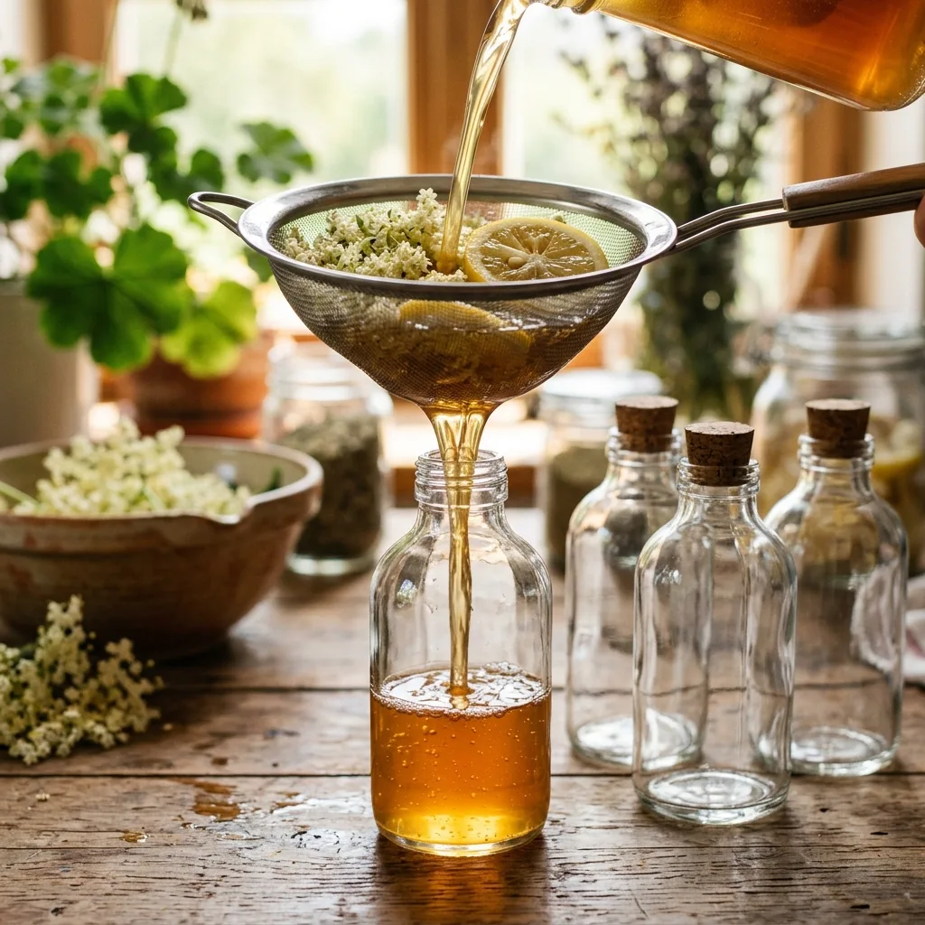 Selbst gemachter Holunderblütensirup 11 Elderflower syrup poured 202604172309