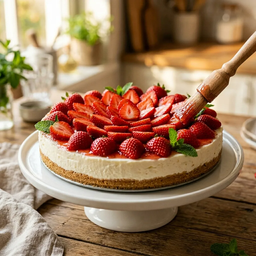 Erdbeertorte ohne Backen 11 Strawberry cheesecake being 202604122351