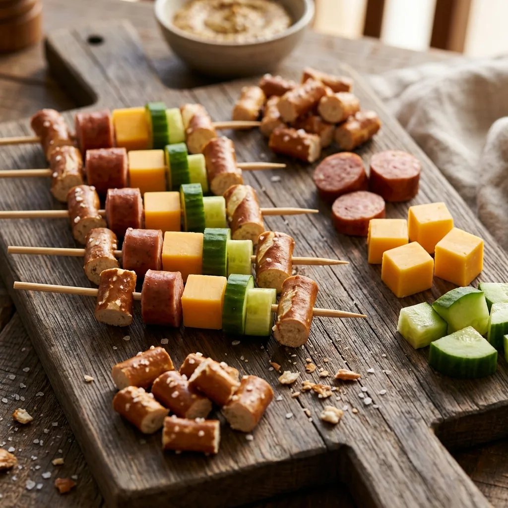 Bayerische Laugenspieße – herzhaftes Fingerfood wie vom Oktoberfest 10 1 Wooden skewers with pretzels sau… 202605071841
