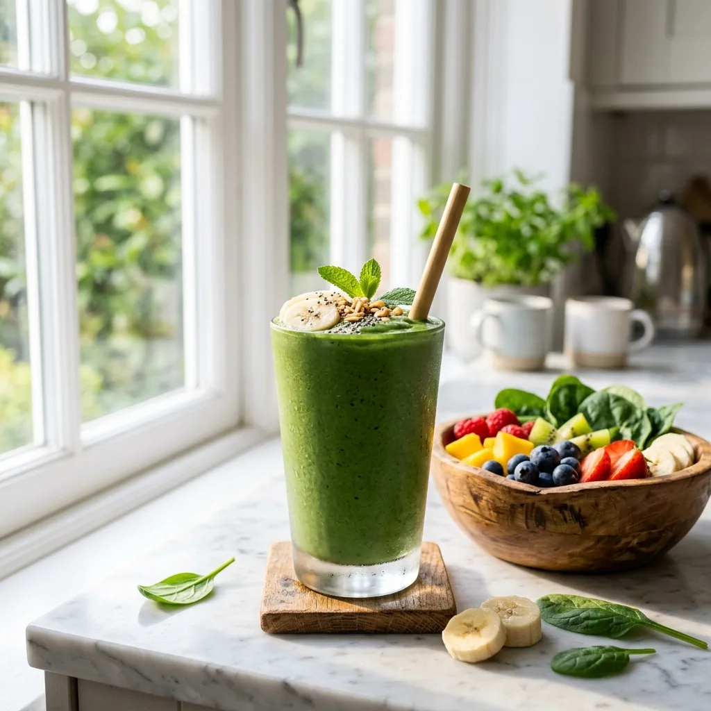 Smoothie Rezepte – cremig, nährstoffreich und alltagstauglich 10 Green smoothie on kitchen counter 202605022237