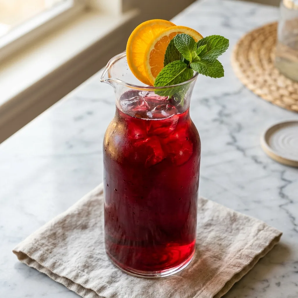 Getränke Rezepte – frisch zubereitet, voller Geschmack und für jeden Anlass 10 Hibiscus tea in glass carafe 202605030053 1