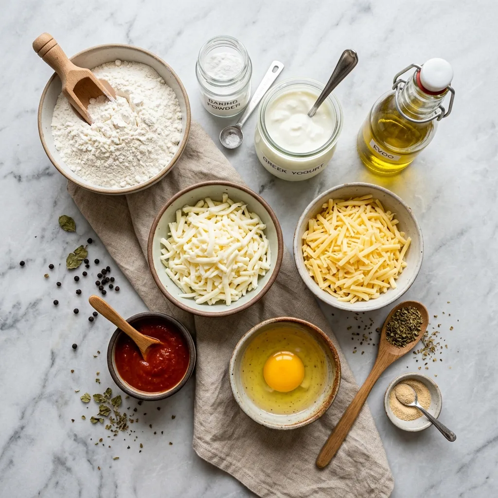 Schnelle Pizza Bällchen – Knusprig, Käsig & In 30 Minuten Fertig 9 Pizza balls ingredients flat lay 202605062116