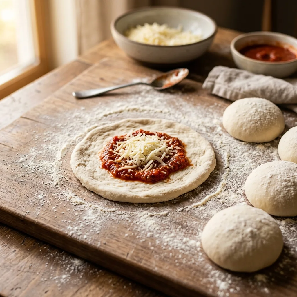 Schnelle Pizza Bällchen – Knusprig, Käsig & In 30 Minuten Fertig 10 Pizza dough balls formed wooden 202605062116