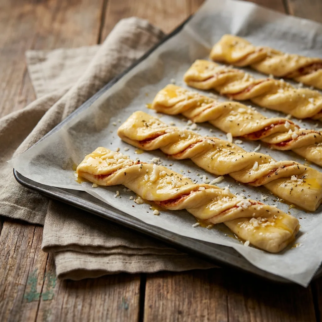 Schnelle Pizzastangen – herzhaftes Fingerfood in Rekordzeit 11 Pizzastangen kurz vor Backen 202605081853 1